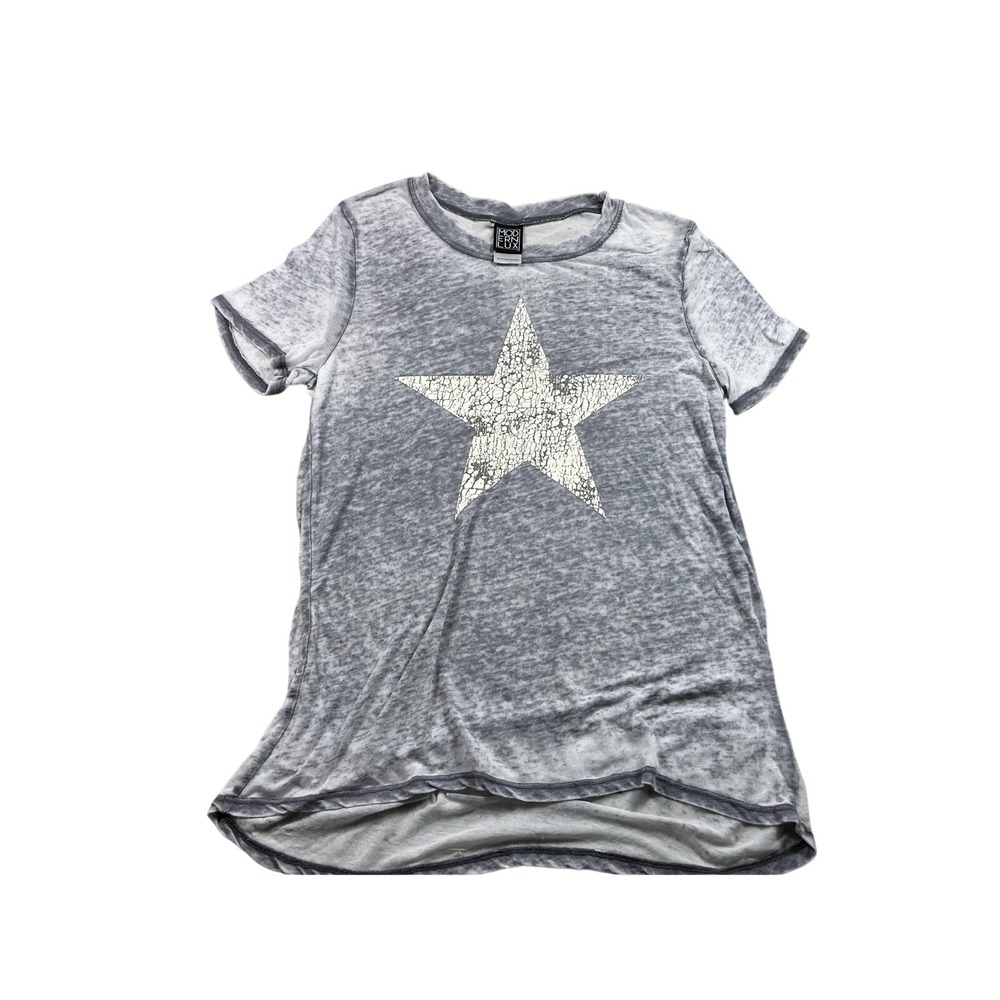 Modern Lux‎ Gray Burnout Star Graphic Tee Short Sleeve High Low Hem Women's L